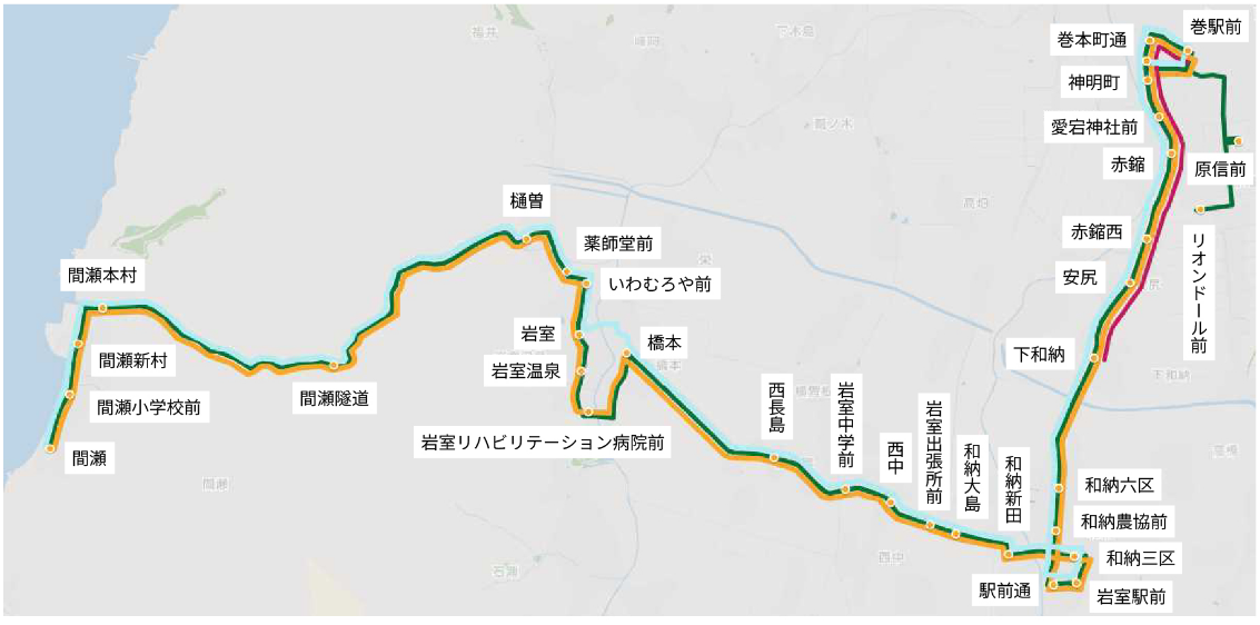 巻駅前～間瀬線　運行系統図
