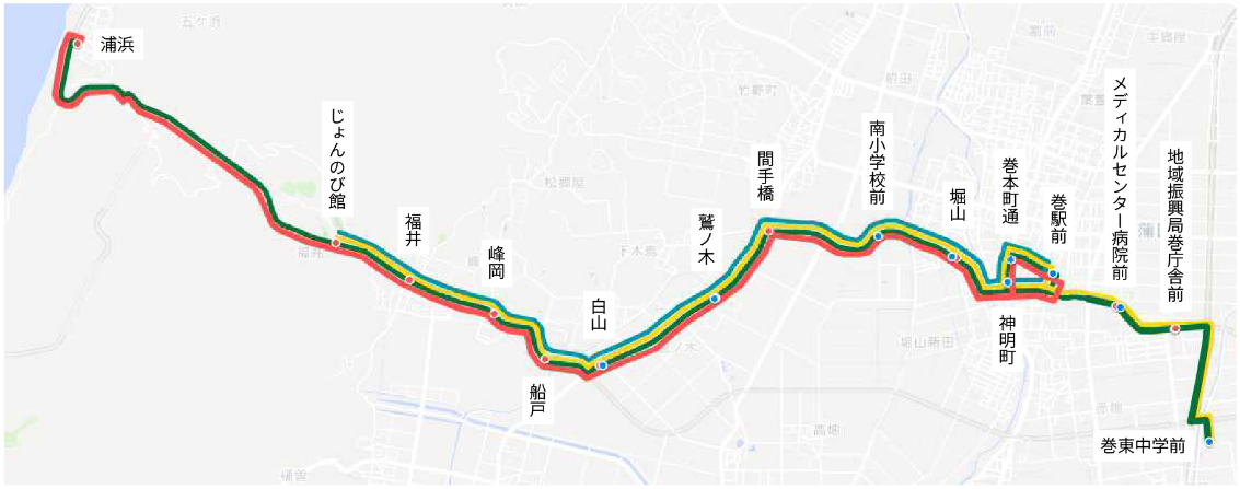 巻駅前～浦浜線　運行系統図